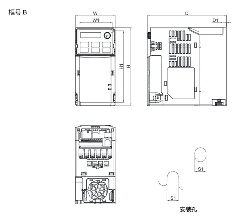 臺達變頻器 VFD4A8MS21ANSAA 的安裝尺寸