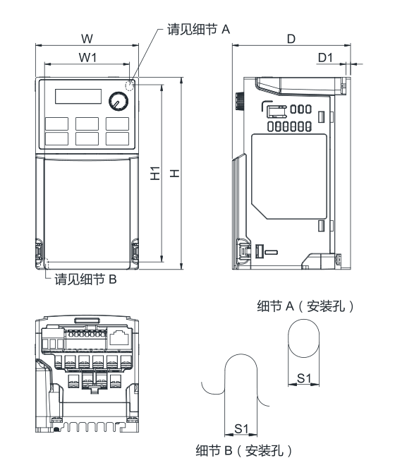 臺達(dá)變頻器 VFD2A8ME21ANNAA的安裝尺寸