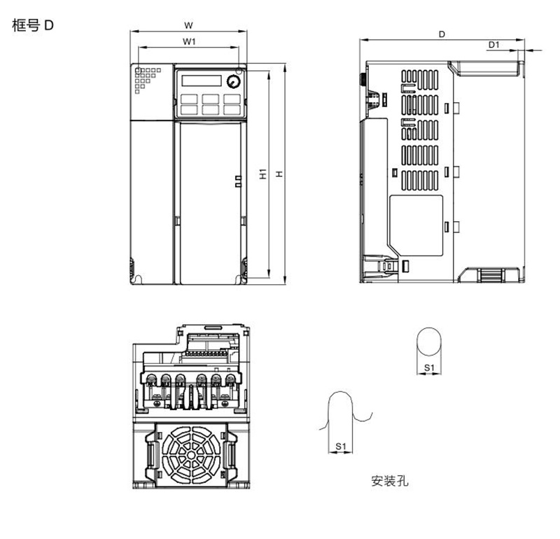 臺達變頻器  VFD17AMS43ANSAA 的安裝尺寸